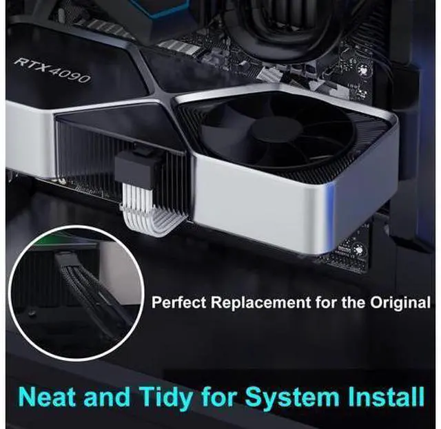 Alt view image 4 of 5 - Bangfun 90 Degree 16Pin RTX 4090 GPU Power Cable, PCIE 5.0 16Pin to 3X8Pin Male to Female Right Angled 12VHPWR GPU Extension Cable Adapter for GeForce RTX 3090Ti 4080 Super 5080 5070 Ti-13inch White