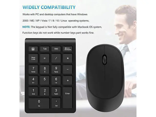 Alt view image 3 of 7 - Wireless Number Pad and Mouse Combo Portable Ultra Slim 24GHz USB Wireless Numeric Keypad and Mouse Set for Laptop Notebook Desktop PC Computer Black