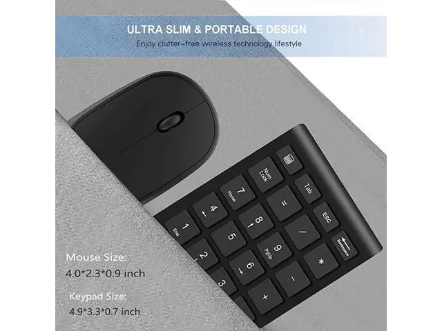 Alt view image 6 of 7 - Wireless Number Pad and Mouse Combo Portable Ultra Slim 24GHz USB Wireless Numeric Keypad and Mouse Set for Laptop Notebook Desktop PC Computer Black