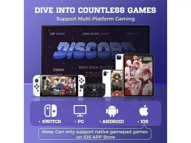 Alt view image 6 of 7 - IINE Mini Retro Wireless Controller, Micro Remote Controller for Switch/OLED, PC, Android and IOS, Keychain Pocket-sized Controller with Turbo Function (Black)