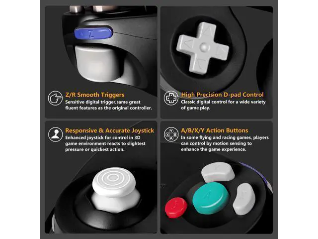 Alt view image 4 of 6 - FIOTOK Gamecube Controller, Classic Wired Controller for Wii Nintendo Gamecube (Black)