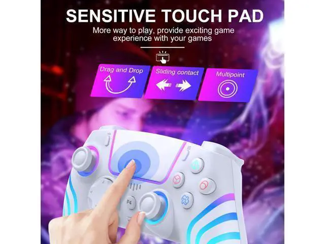 Alt view image 3 of 7 - Wireless Controller for P4 with LED Lighting, Remote Control for P4 with Double Shock, Six-Axis Sensor