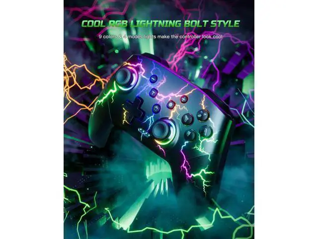 Alt view image 2 of 7 - VOYEE Switch Controllers Compatible with Switch/Lite/OLED/PC Windows, 1000mAh Programmable RGB Lightning LED, Wireless Pro Controller with One Key Pairing/Wake Up/Turbo/Vibration