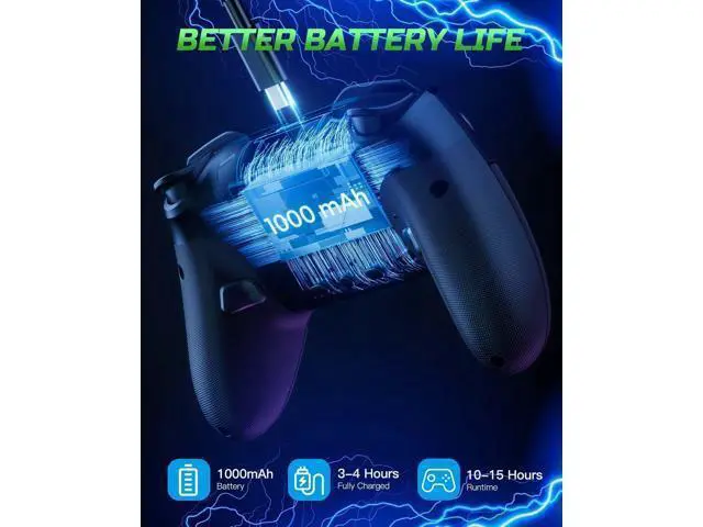 Alt view image 5 of 7 - VOYEE Switch Controllers Compatible with Switch/Lite/OLED/PC Windows, 1000mAh Programmable RGB Lightning LED, Wireless Pro Controller with One Key Pairing/Wake Up/Turbo/Vibration