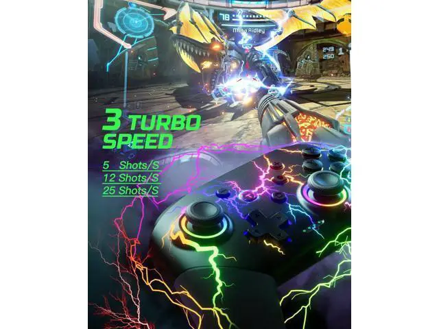 Alt view image 6 of 7 - VOYEE Switch Controllers Compatible with Switch/Lite/OLED/PC Windows, 1000mAh Programmable RGB Lightning LED, Wireless Pro Controller with One Key Pairing/Wake Up/Turbo/Vibration