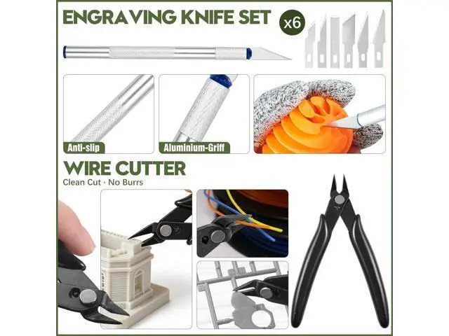 Alt view image 4 of 7 - 51Pcs 3D Printer Tool Kit with Storage Case, 3D Printing Accessories Including Deburring Tool, Scraper, Wire Knife, Metal Files, Brushes, Hand Drill & Tweezers, Compatible with All FDM 3D Printers