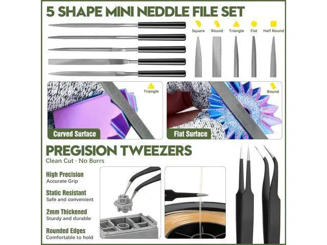 Alt view image 5 of 7 - 51Pcs 3D Printer Tool Kit with Storage Case, 3D Printing Accessories Including Deburring Tool, Scraper, Wire Knife, Metal Files, Brushes, Hand Drill & Tweezers, Compatible with All FDM 3D Printers