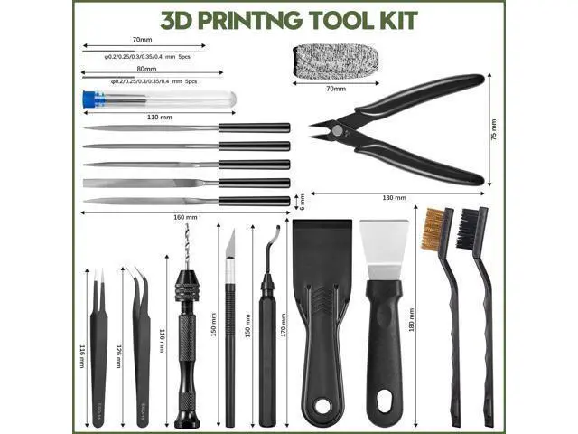 Alt view image 7 of 7 - 51Pcs 3D Printer Tool Kit with Storage Case, 3D Printing Accessories Including Deburring Tool, Scraper, Wire Knife, Metal Files, Brushes, Hand Drill & Tweezers, Compatible with All FDM 3D Printers