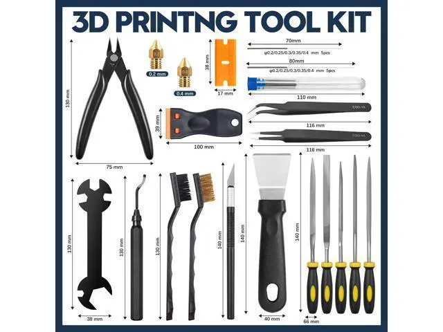 Alt view image 7 of 7 - 50-Piece 3D Printer Tool Kit, 3D Printing Accessories Compatible with FDM/SLA Printers, Including Nozzle Cleaning Kit, Scraper, Deburring Tool, Files, Brushes, with Storage Case, Starter Kit