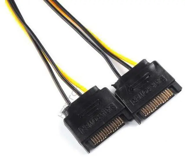Alt view image 4 of 5 - 20cm Sata Power To 6 pin Graphics Power Supply Dual Sata Power Cord 15 pin Male M to PCI-e 6 Pin Female Video Card Power Cable