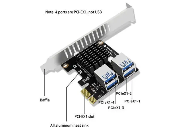 Alt view image 5 of 5 - PCI-E Expansion Card Desktop PCI-E 1X to 4-Port PCIE ASM1184E Full-Height Expansion Card for Bitcoin Mining Equipment
