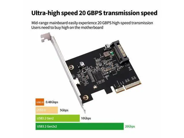 Alt view image 2 of 4 - IOCREST USB 3.2 PCI Express Expansion Card PCI-E 4X to USB3.2 Gen2 X2 Type-C 20Gbps SATA Powered ASMedia ASM3242