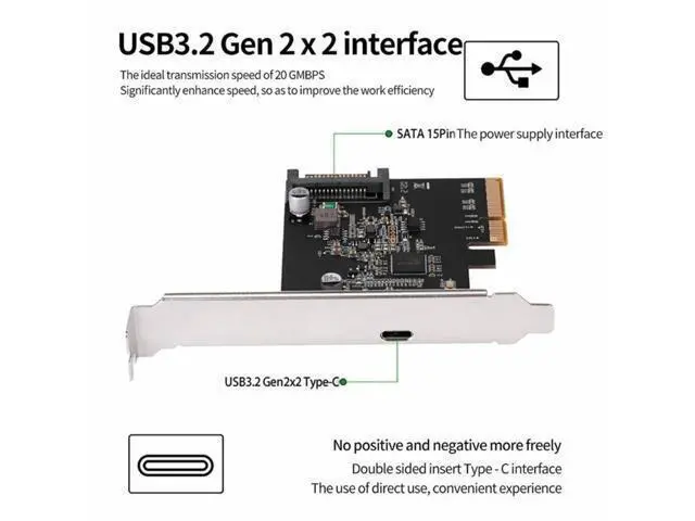 Alt view image 3 of 4 - IOCREST USB 3.2 PCI Express Expansion Card PCI-E 4X to USB3.2 Gen2 X2 Type-C 20Gbps SATA Powered ASMedia ASM3242