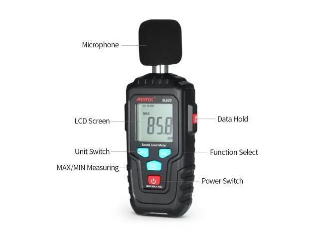Alt view image 2 of 7 - MESTEK SL620 Decibel Meter Audio Level Meter Logger 30-135dB Noise Measurement Sound Level Meter Detector Diagnostic Tool