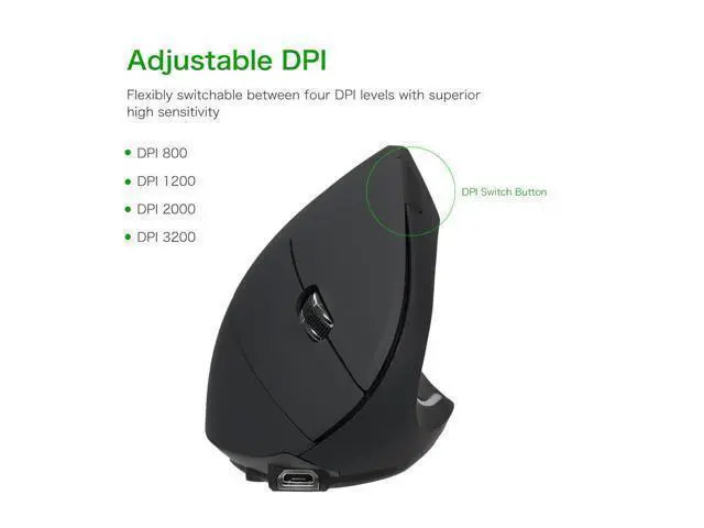 Alt view image 6 of 7 - 2.4G Wireless Vertical Mouse USB Ergonomic Optical Mouse High Precision Adjustable 1600 DPI 5 Buttons for Mac Laptop PC computer