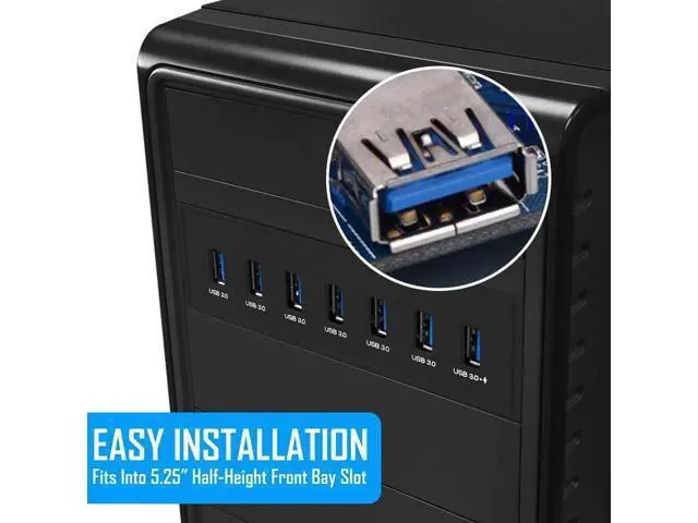 Alt view image 2 of 5 - 7 Port USB 3.0 Hub 5Gbs 5.25inch CD-ROM Drive Bay CD ROM Front Panel for Computer Case+USB 3.0 19-pin Header to Type-A Male Ca