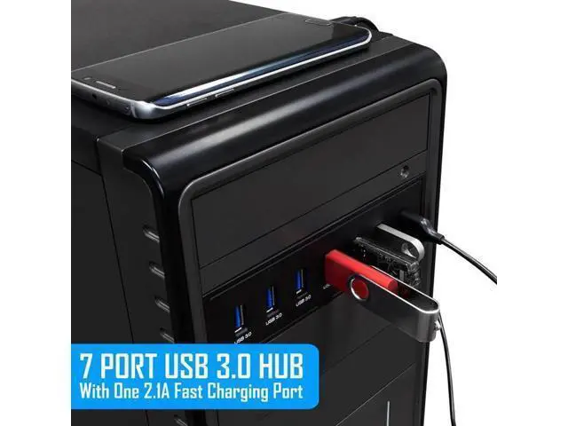 Alt view image 4 of 5 - 7 Port USB 3.0 Hub 5Gbs 5.25inch CD-ROM Drive Bay CD ROM Front Panel for Computer Case+USB 3.0 19-pin Header to Type-A Male Ca
