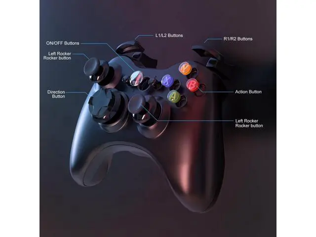 Alt view image 3 of 7 - W&O Wireless Controller Compatible with Xbox 360 2.4GHZ Gamepad Joystick Wireless Controller Compatible with Xbox 360 and PC Windows 7,8,10,11 with Receiver (Black)