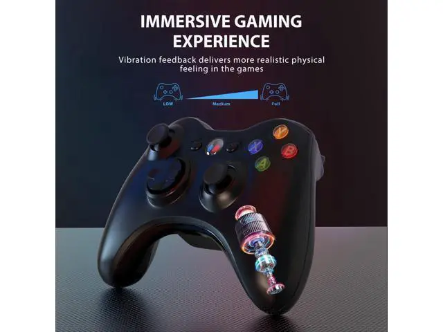 Alt view image 4 of 7 - W&O Wireless Controller Compatible with Xbox 360 2.4GHZ Gamepad Joystick Wireless Controller Compatible with Xbox 360 and PC Windows 7,8,10,11 with Receiver (Black)