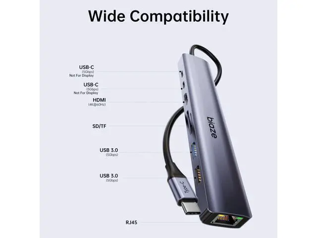 Alt view image 2 of 5 - Biaze 8-in-1 USB-C Hub for MacBook Pro with 4K HDMI Adapter, Supporting 100W PD Fast Charging, 100Mbps Ethernet, 2 USB 3.0 Ports, and SD/TF Card Reader. Compatible with MacBook and Type-C laptops.