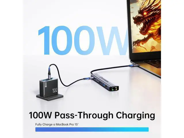 Alt view image 4 of 5 - Biaze 8-in-1 USB-C Hub for MacBook Pro with 4K HDMI Adapter, Supporting 100W PD Fast Charging, 100Mbps Ethernet, 2 USB 3.0 Ports, and SD/TF Card Reader. Compatible with MacBook and Type-C laptops.