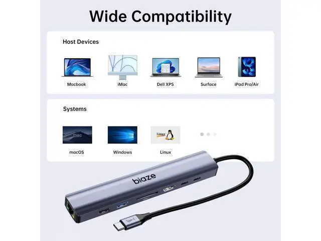 Alt view image 5 of 5 - Biaze 8-in-1 USB-C Hub for MacBook Pro with 4K HDMI Adapter, Supporting 100W PD Fast Charging, 100Mbps Ethernet, 2 USB 3.0 Ports, and SD/TF Card Reader. Compatible with MacBook and Type-C laptops.