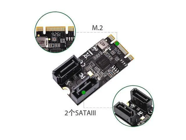 Alt view image 4 of 4 - 2 Port SATA III 6gb/s M.2 21x41mm M Key and B Key Controller Adapter Card SATA 6G Internal