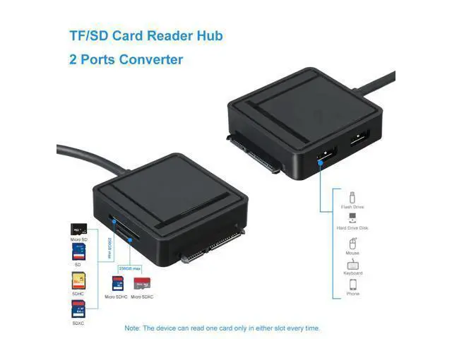 Alt view image 2 of 6 - 3 in 1 USB3.0 to SATA III Adapter TF/SD Card Reader USB Hub 2 Ports Converter for 2.5/3.5 HDD Hard Drive For Laptop PC Computer