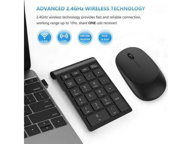 Alt view image 2 of 7 - Wireless Number Pad and Mouse Combo, Acedada Portable Ultra Slim 2.4GHz USB Wireless Numeric Keypad and Mouse Set for Laptop, Notebook, Desktop, PC Computer - Black