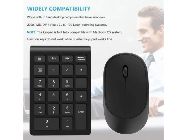 Alt view image 3 of 7 - Wireless Number Pad and Mouse Combo, Acedada Portable Ultra Slim 2.4GHz USB Wireless Numeric Keypad and Mouse Set for Laptop, Notebook, Desktop, PC Computer - Black