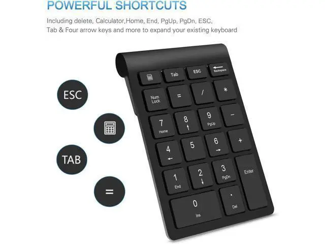 Alt view image 4 of 7 - Wireless Number Pad and Mouse Combo, Acedada Portable Ultra Slim 2.4GHz USB Wireless Numeric Keypad and Mouse Set for Laptop, Notebook, Desktop, PC Computer - Black