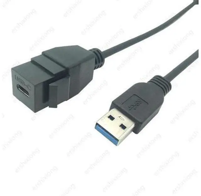 Main image of Sortie de plaque murale noire USB-C, Type C, prises, insérer un connecteur, convertisseur USB 3.0 mâle à USB C femelle, câble adaptateur 0.2M