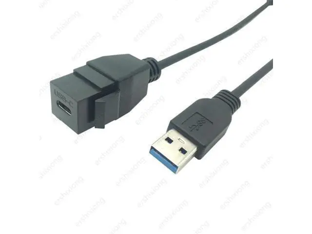 Alt view image 2 of 2 - Sortie de plaque murale noire USB-C, Type C, prises, insérer un connecteur, convertisseur USB 3.0 mâle à USB C femelle, câble adaptateur 0.2M