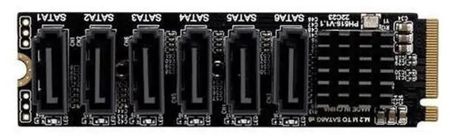Main image of PH516 M2 NVME to Sata 3.0 6 Ports Adapter Converter Card ASM1166 for w/ Heatsink