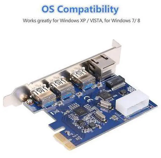 Alt view image 4 of 5 - PCI-E to External 3-Port USB 3.0 Plus Gigabit Ethernet Card Adapter Converter for PC Desktop computer div