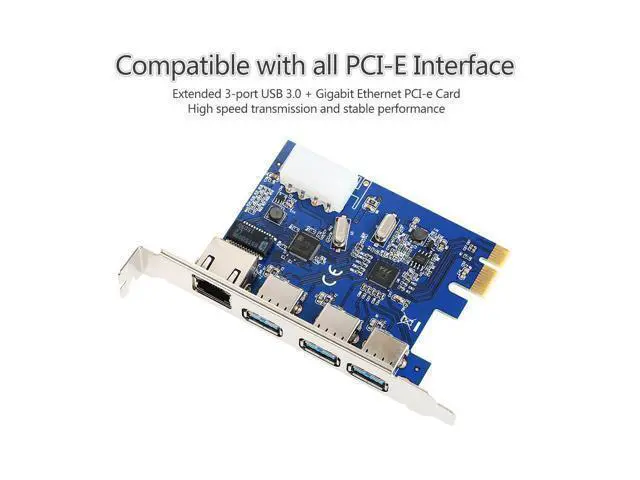 Alt view image 5 of 5 - PCI-E to External 3-Port USB 3.0 Plus Gigabit Ethernet Card Adapter Converter for PC Desktop computer div