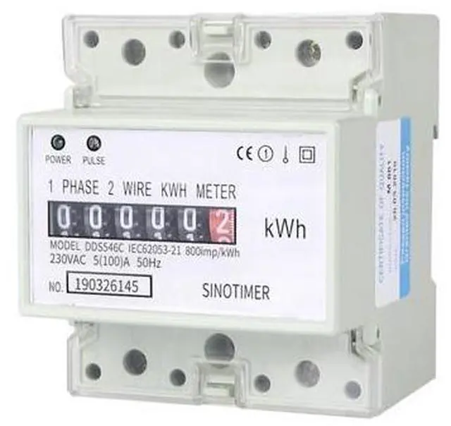 Main image of SINOTIMER DDS546C 5 (100) A 230VAC 50 / 60Hz Single Phase Analog Power Meter Electric Power Meter Household Electric Din Rail