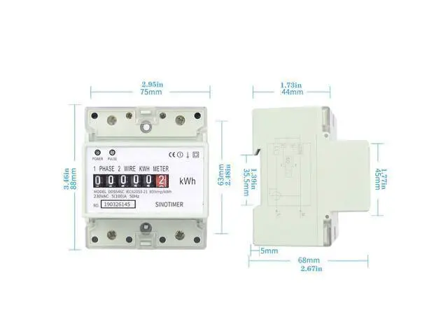 Alt view image 2 of 7 - SINOTIMER DDS546C 5 (100) A 230VAC 50 / 60Hz Single Phase Analog Power Meter Electric Power Meter Household Electric Din Rail