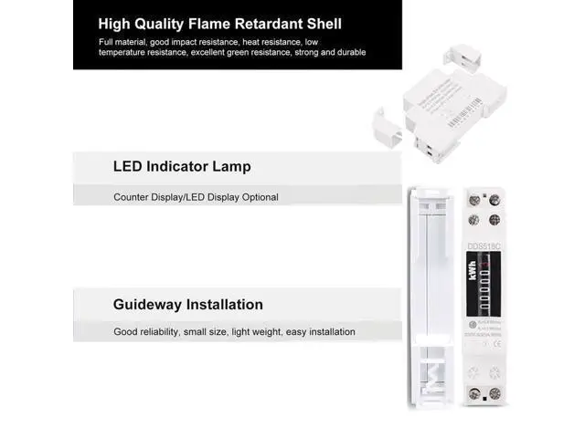 Alt view image 6 of 6 - Household Rail Single Phase Digital Display Electricity Power Consumption Wattmeter Energy Meter Watt KWh 5-32A 220V AC 50Hz