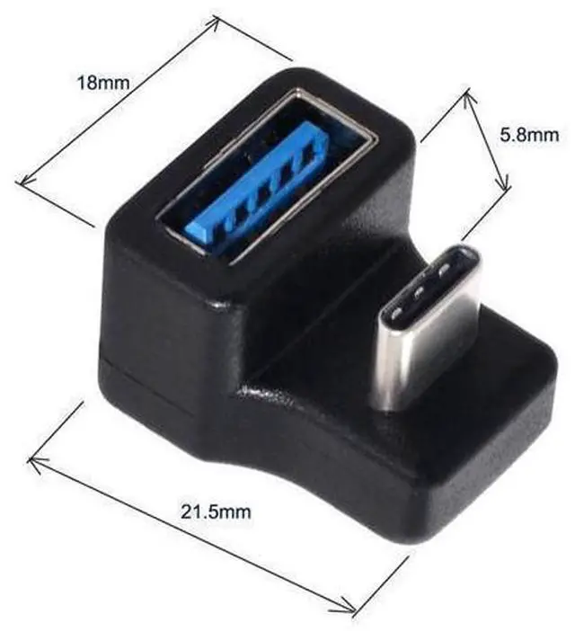 Main image of Adaptateur d'extension femelle 180 OTG vers USB USB-C, coudé vers le haut et vers le bas de Type C 5.0 degrés pour téléphone portable et tablette