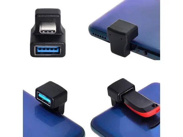 Alt view image 4 of 4 - Adaptateur d'extension femelle 180 OTG vers USB USB-C, coudé vers le haut et vers le bas de Type C 5.0 degrés pour téléphone portable et tablette
