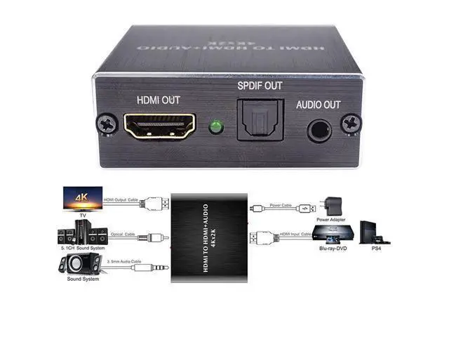 Alt view image 5 of 6 - HDMI Audio Extractor Stereo Extractor Converter HDMI to HDMI Optical TOSLINK SPDIF + 3.5mm HDMI Audio Splitter Adapter