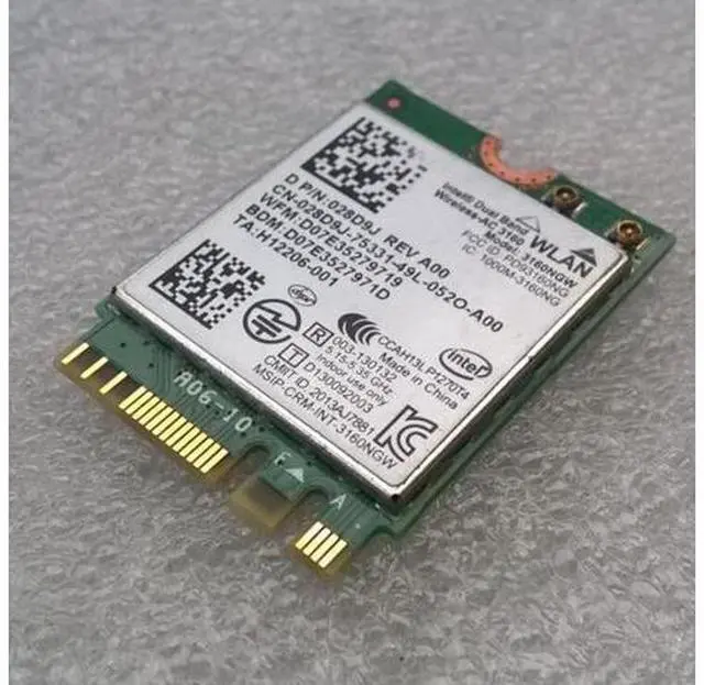 Main image of Int Wireless-AC 3160 Dual Band 802.11 ac/a/b/g/n WiFi + Bluetooth 4.0 M.2 Card , D P/N 28D9J 028D9J