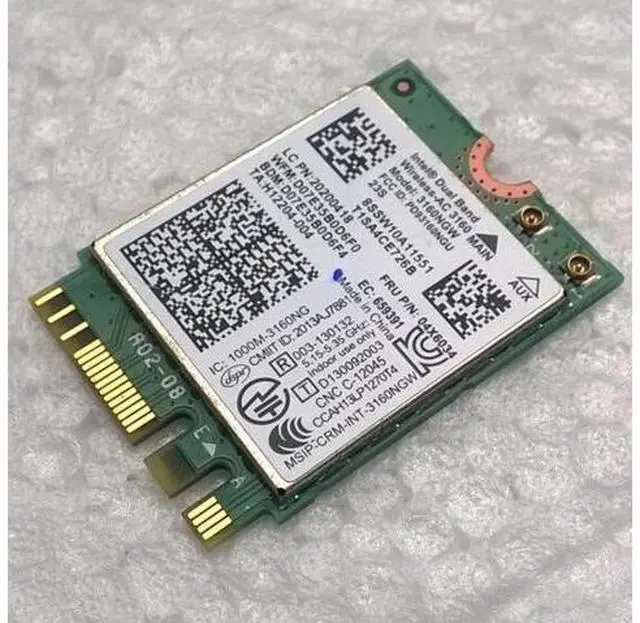 Main image of Int Dual Band Wireless-AC 3160 802.11a/b/g/n/ac + BT 4.0 WiFi Card For Lenovo Y40, Y50, E10-30 Series,FRU 04X6034 20200418