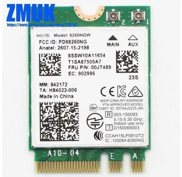 Main image of Int Dual Band Wireless-AC 8260NGW WiFi Card For Thinkpad M900 M900x T470 L470 L570 T470s T570 P51s P310 P310 Series,FRU 00jt489