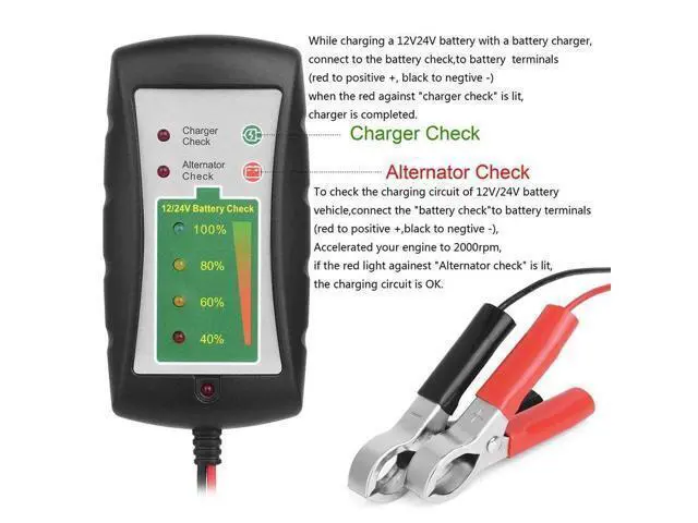 Alt view image 6 of 7 - 12V/24V DC Car Battery Clip Tester LED Alternator Diagnostic Tester Check Battery Condition & Alternator Charging for Car Motorcycle