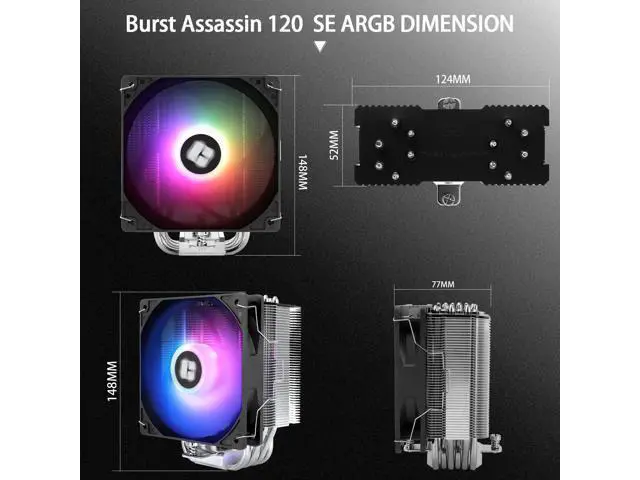 Alt view image 7 of 7 - Burst Assassin 120 SE ARGB CPU Cooler, 6 Heat Pipes Heatsink Cooler, 12cm PWM Fan CPU Air Cooler, AGHP Technology, for Intel LGA1851/1700/115X/1200