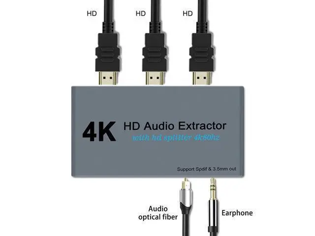 Alt view image 3 of 7 - E12 4K 60HZ HD Video Extractor with Optical Toslink Splitter Spdif&3.5mm AUX Stereo Video Converter HD 1.4 Splitter 1 IN 2 OUT Audio Adapter