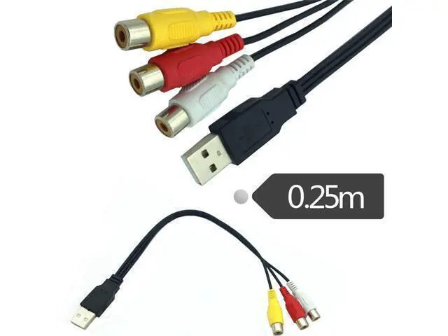 Alt view image 4 of 4 - Adaptateur USB mâle vers RCA femelle de 0.25M, câble convertisseur Audio et vidéo AV A/V, câble USB vers RCA pour HDTV