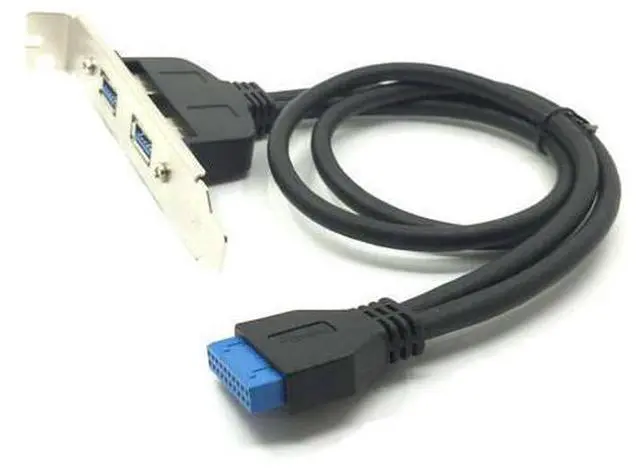 Alt view image 3 of 4 - Connecteur de câble, adaptateur carte mère vers 2 ports USB 3.0, avec support de plaque, fente PCI, 50 cm, panneau arrière, prise femelle